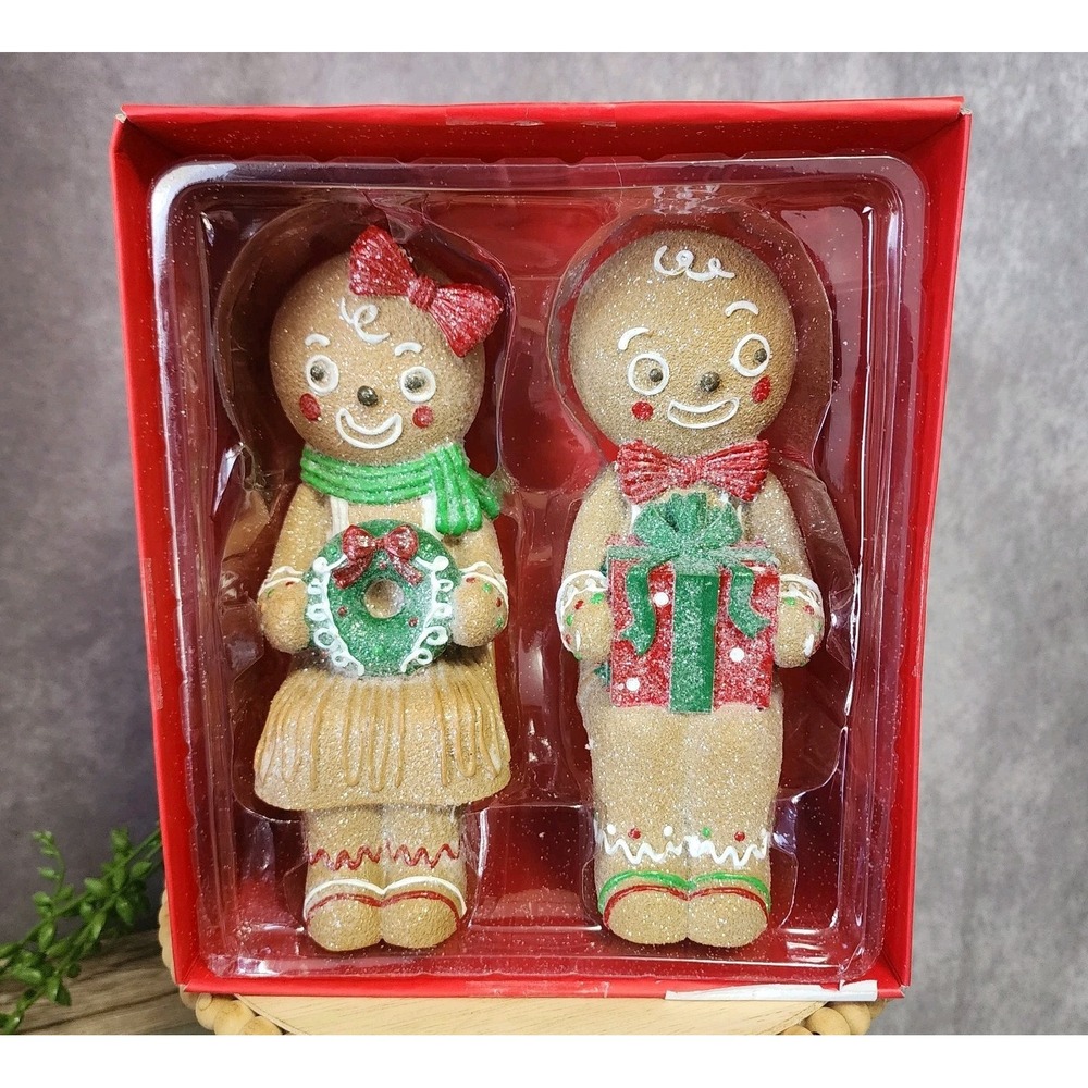 Martha Stewart Gingerbread Sitters‎ Set Of 2 Girl Boy Resin 8" Christmas Decor